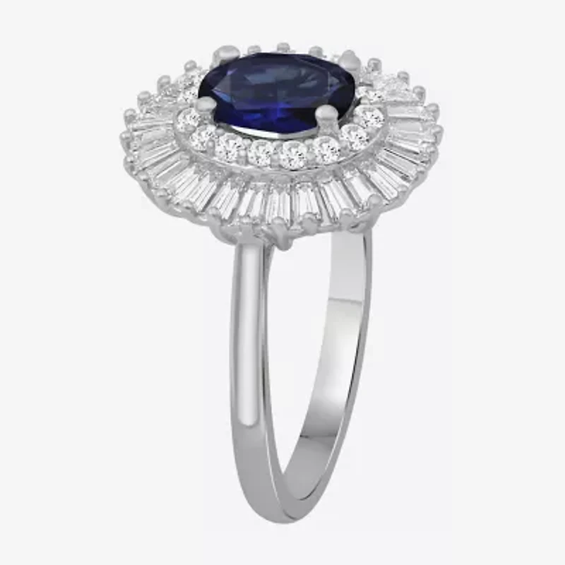 Womens Oval-cut Gemstone & 1 CT. T.W. Lab-Grown Diamond 10K Gold Halo Cocktail Ring