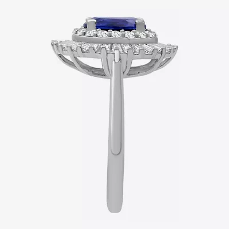 Womens Oval-cut Gemstone & 1 CT. T.W. Lab-Grown Diamond 10K Gold Halo Cocktail Ring