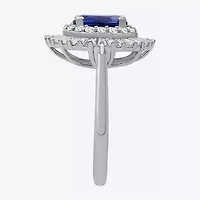 Womens Oval-cut Gemstone & 1 CT. T.W. Lab-Grown Diamond 10K Gold Halo Cocktail Ring