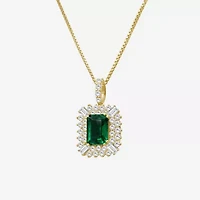Womens Emeral-cut Gemstone & 1/2 CT. T.W. Lab-Grown Diamond 10K Gold Pendant Necklace