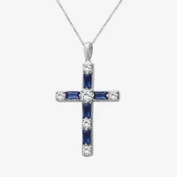 Womens Diamond Accent Lab Created Gemstone 10K White Gold Cross Pendant Necklace