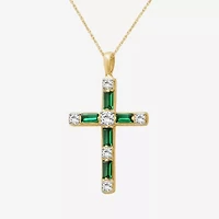 Womens Diamond Accent Lab Created Gemstone 10K White Gold Cross Pendant Necklace