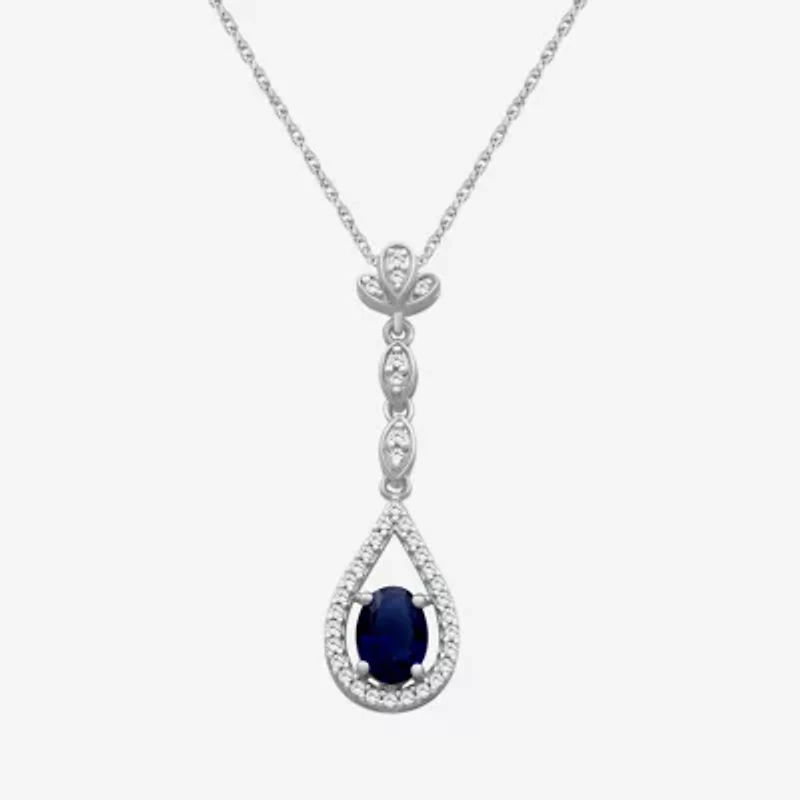 Womens Oval-cut Gemstone & 1/5 CT. Lab-grown Diamond 10K Gold Pendant Necklace