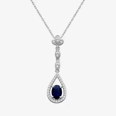 Womens Oval-cut Gemstone & 1/5 CT. Lab-grown Diamond 10K Gold Pendant Necklace