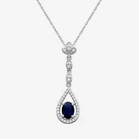 Womens Oval-cut Gemstone & 1/5 CT. Lab-grown Diamond 10K Gold Pendant Necklace