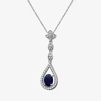 Womens Oval-cut Gemstone & 1/5 CT. Lab-grown Diamond 10K Gold Pendant Necklace
