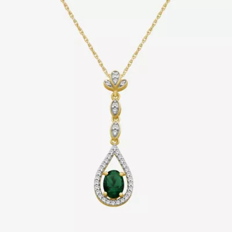 Womens Oval-cut Gemstone & 1/5 CT. Lab-grown Diamond 10K Gold Pendant Necklace