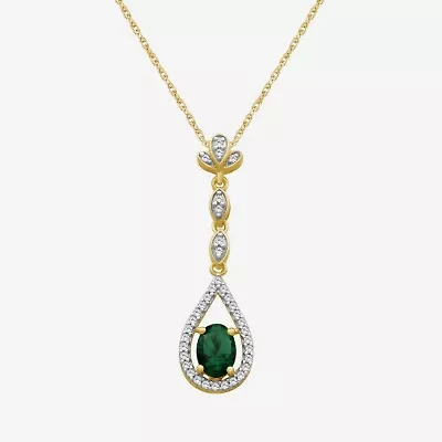Womens Oval-cut Gemstone & 1/5 CT. Lab-grown Diamond 10K Gold Pendant Necklace