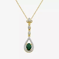 Womens Oval-cut Gemstone & 1/5 CT. Lab-grown Diamond 10K Gold Pendant Necklace