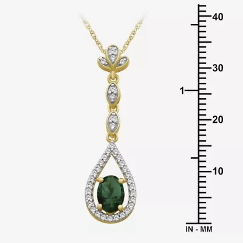 Womens Oval-cut Gemstone & 1/5 CT. Lab-grown Diamond 10K Gold Pendant Necklace