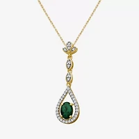 Womens Oval-cut Gemstone & 1/5 CT. Lab-grown Diamond 10K Gold Pendant Necklace
