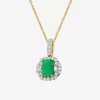 Womens Emerald-cut Gemstone & 1/3 CT. T.W. Natural Diamond 10K Gold Pendant Necklace