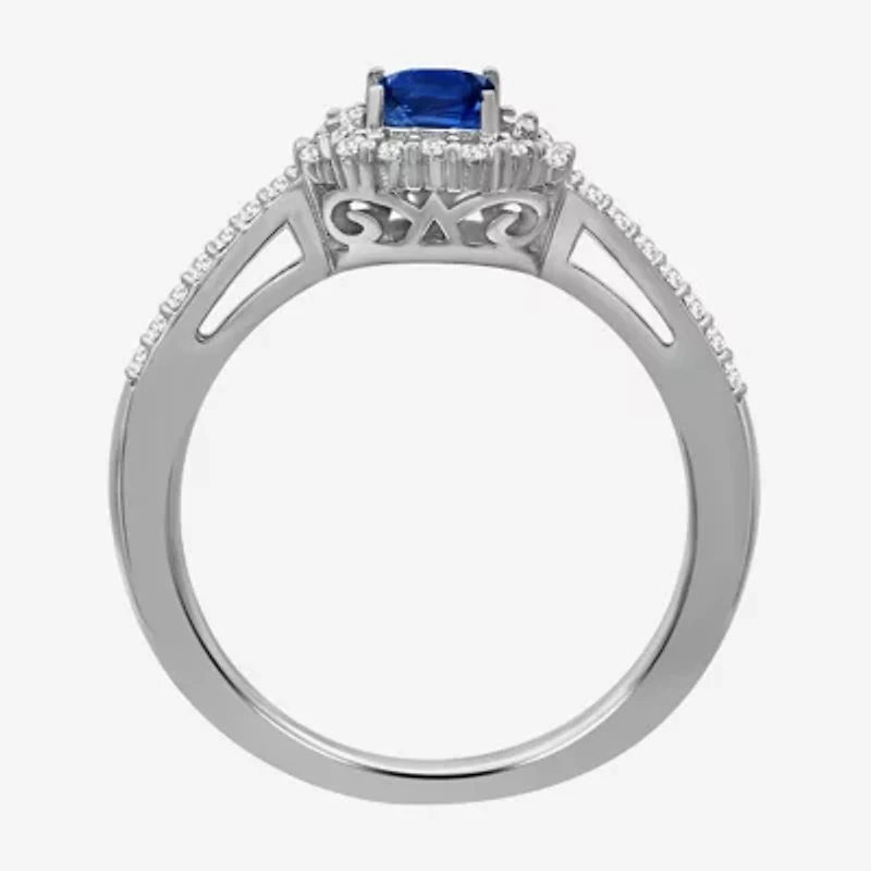 Womens Emerald-cut Gemstone & 3/8 CT. T.W. Natural Diamond 10K Gold Halo Cocktail Ring