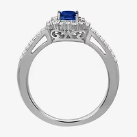 Womens Emerald-cut Gemstone & 3/8 CT. T.W. Natural Diamond 10K Gold Halo Cocktail Ring