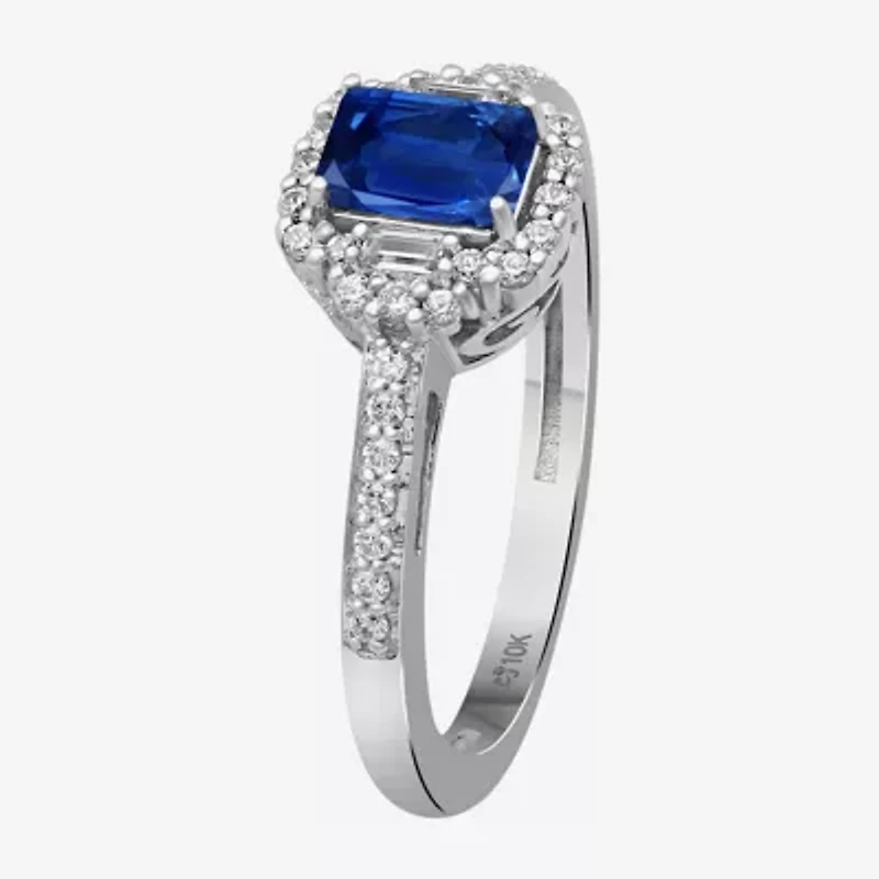 Womens Emerald-cut Gemstone & 3/8 CT. T.W. Natural Diamond 10K Gold Halo Cocktail Ring