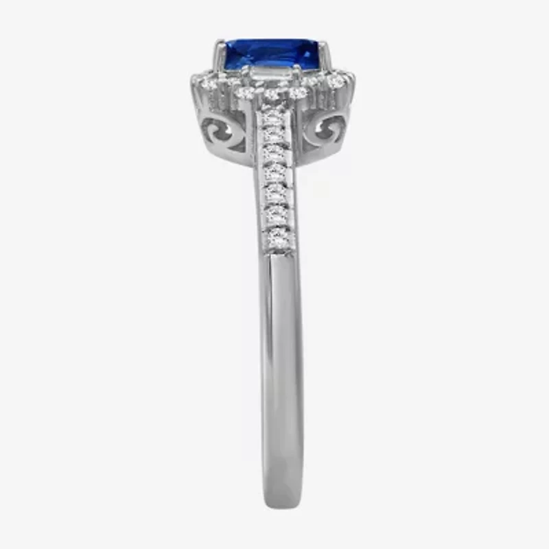 Womens Emerald-cut Gemstone & 3/8 CT. T.W. Natural Diamond 10K Gold Halo Cocktail Ring