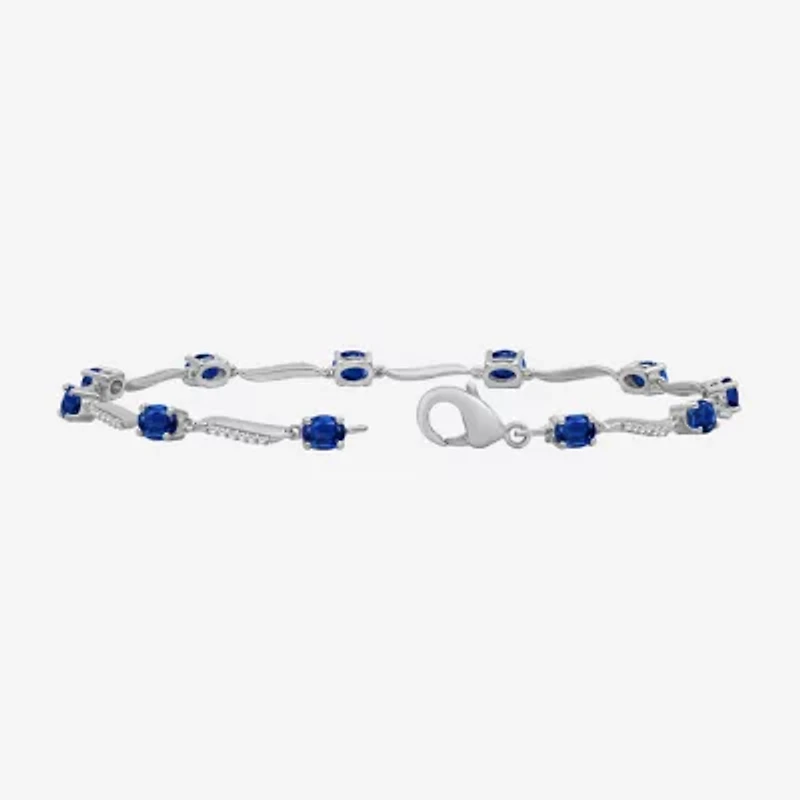Womens Gemstone & 1/8 CT. T.W. Natural Diamond 10K Gold Oval 7.25 Inch Tennis Bracelet
