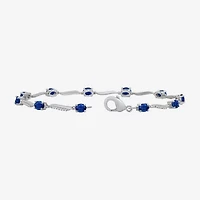 Womens Gemstone & 1/8 CT. T.W. Natural Diamond 10K Gold Oval 7.25 Inch Tennis Bracelet
