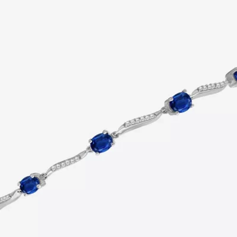 Womens Gemstone & 1/8 CT. T.W. Natural Diamond 10K Gold Oval 7.25 Inch Tennis Bracelet