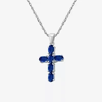 Womens Gemstone 10K White Gold Cross Oval 18 Inch Pendant Necklace