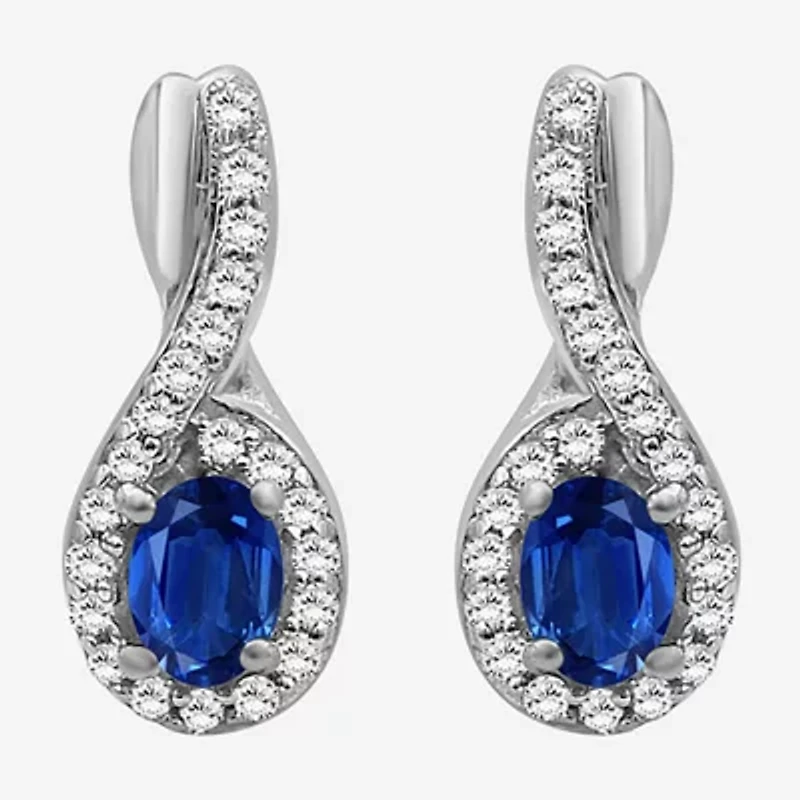 Womens Gemstone & 1/6 CT. T.W. Natural Diamond 10K Gold Oval Drop Earrings