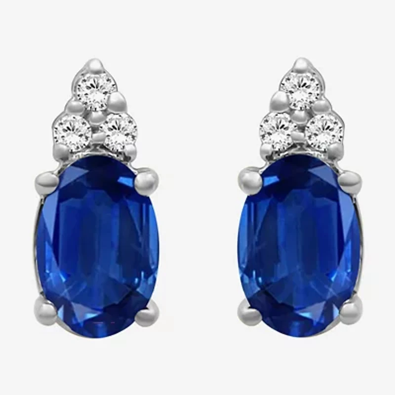 Diamond Accent Gemstone 10K Gold 8.9mm Oval Stud Earrings