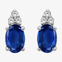 Diamond Accent Gemstone 10K Gold 8.9mm Oval Stud Earrings