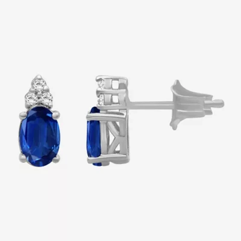 Diamond Accent Gemstone 10K Gold 8.9mm Oval Stud Earrings