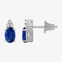 Diamond Accent Gemstone 10K Gold 8.9mm Oval Stud Earrings