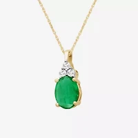 Womens Diamond Accent Gemstone 10K Gold Oval 18 Inch Pendant Necklace