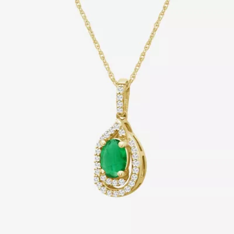Womens Gemstone & 1/10 CT. T.W. Natural Diamond 10K Gold Oval 18 Inch Pendant Necklace