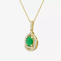 Womens Gemstone & 1/10 CT. T.W. Natural Diamond 10K Gold Oval 18 Inch Pendant Necklace