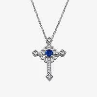 Womens Diamond Accent Gemstone 10K White Gold Cross 18 Inch Pendant Necklace