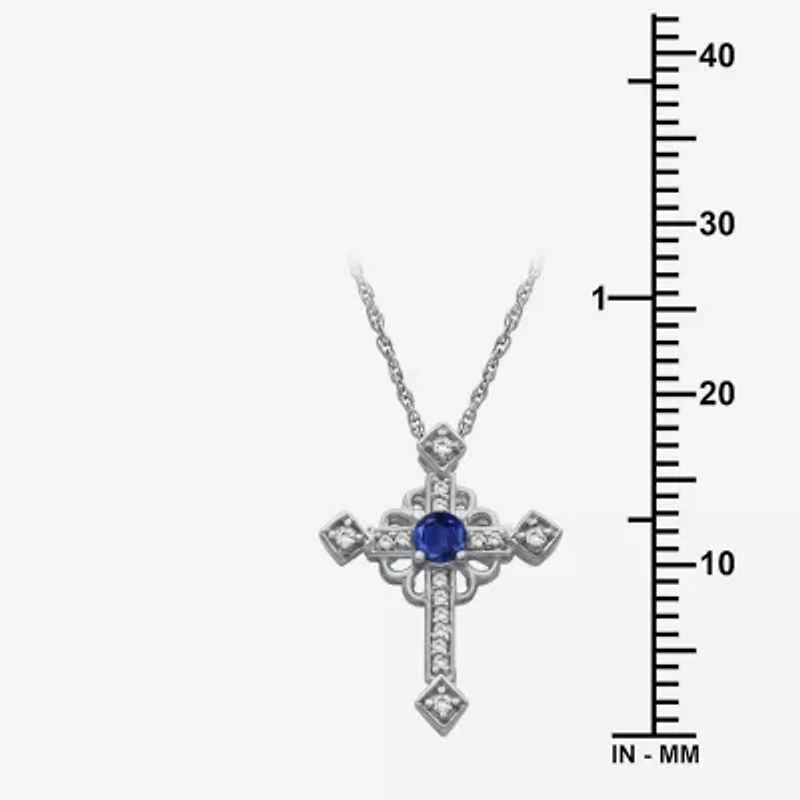 Womens Diamond Accent Gemstone 10K White Gold Cross 18 Inch Pendant Necklace