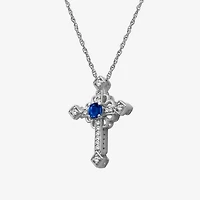 Womens Diamond Accent Gemstone 10K White Gold Cross 18 Inch Pendant Necklace