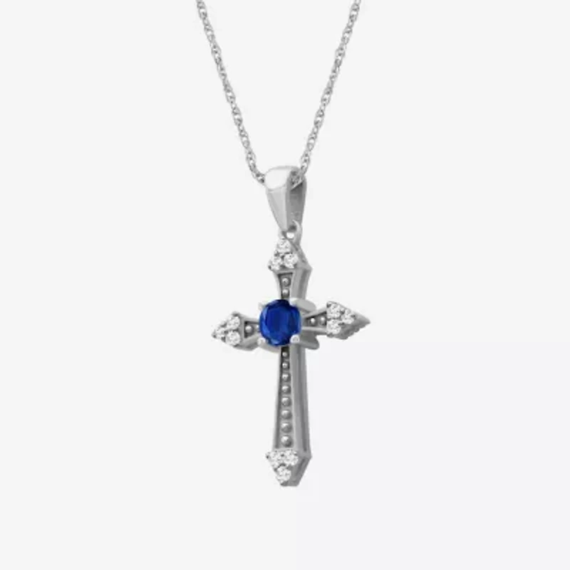 Womens Diamond Accent Gemstone 10K White Gold Cross 18 Inch Pendant Necklace