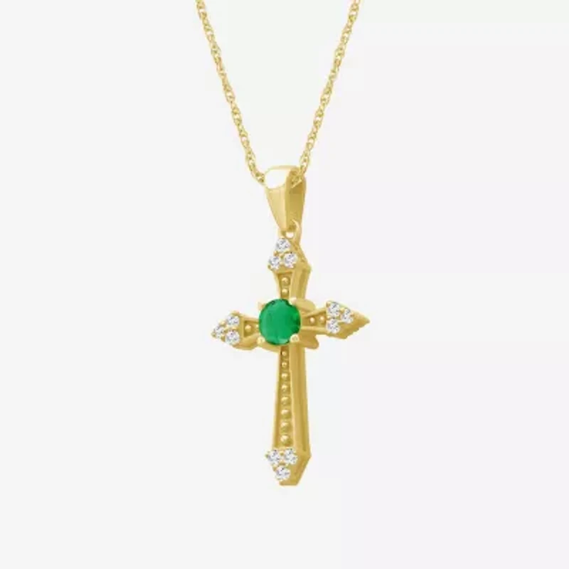 Womens Diamond Accent Gemstone 10K White Gold Cross 18 Inch Pendant Necklace