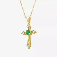 Womens Diamond Accent Gemstone 10K White Gold Cross 18 Inch Pendant Necklace
