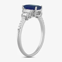 Womens 1/5 CT. Lab Created Blue Sapphire Sterling Silver 3-Stone Side Stone Cocktail Ring