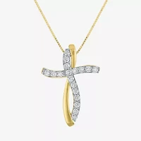 (G-H, Si2-I1) Womens 1/3 CT. T.W. Lab Grown White Diamond 10K Gold Cross 16 Inch Pendant Necklace