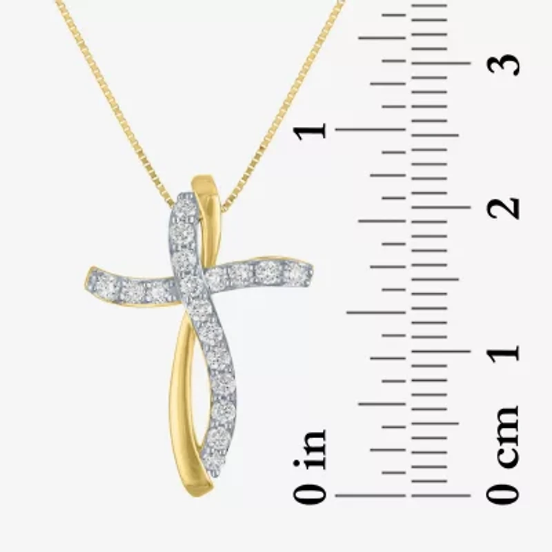 (G-H, Si2-I1) Womens 1/3 CT. T.W. Lab Grown White Diamond 10K Gold Cross 16 Inch Pendant Necklace