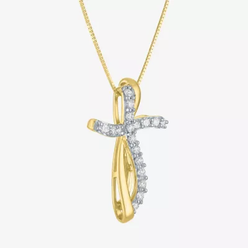 (G-H, Si2-I1) Womens 1/3 CT. T.W. Lab Grown White Diamond 10K Gold Cross 16 Inch Pendant Necklace