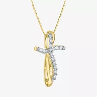 (G-H, Si2-I1) Womens 1/3 CT. T.W. Lab Grown White Diamond 10K Gold Cross 16 Inch Pendant Necklace