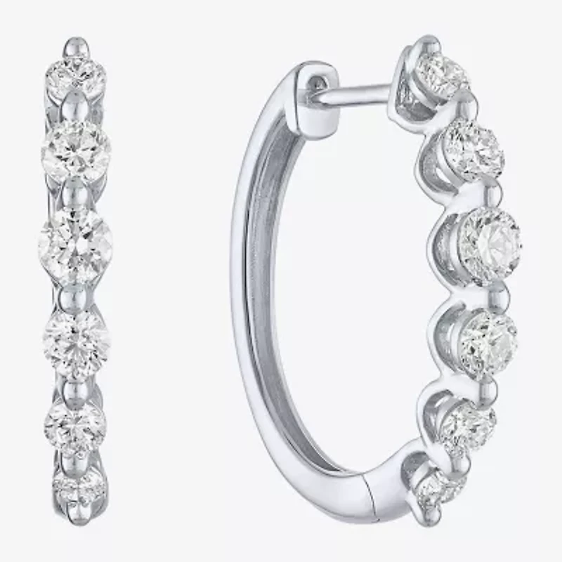 (G-H/Si2-I1) Womens 1 CT. T.W. Lab Grown White Diamond 10K White Gold 19.7mm Hoop Earrings