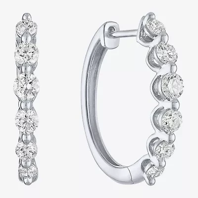 (G-H/Si2-I1) Womens 1 CT. T.W. Lab Grown White Diamond 10K White Gold 19.7mm Hoop Earrings