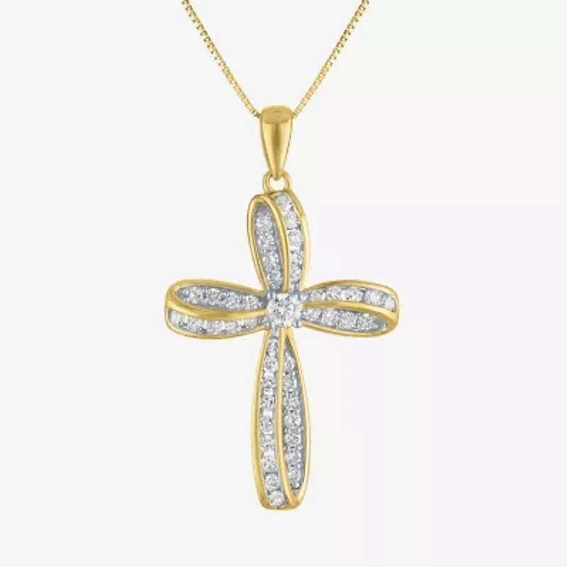 Cross (Gh / Si2 I1) Womens 1/ CT. T.W. Lab Grown White Diamond 10K Gold Cross 16 Inch Pendant Necklace