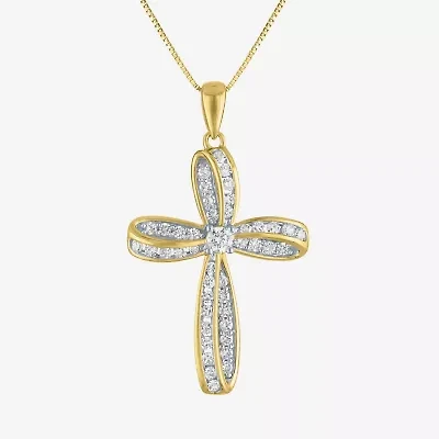 Cross (Gh / Si2 I1) Womens 1/ CT. T.W. Lab Grown White Diamond 10K Gold Cross 16 Inch Pendant Necklace