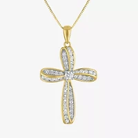 Cross (Gh / Si2 I1) Womens 1/ CT. T.W. Lab Grown White Diamond 10K Gold Cross 16 Inch Pendant Necklace