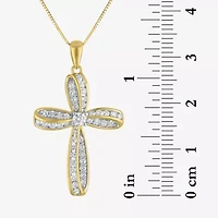Cross (Gh / Si2 I1) Womens 1/ CT. T.W. Lab Grown White Diamond 10K Gold Cross 16 Inch Pendant Necklace