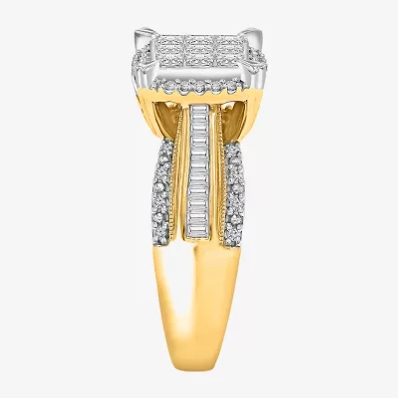Womens 1 CT. T.W. Lab Grown White Diamond Side Stone Halo Engagement Ring